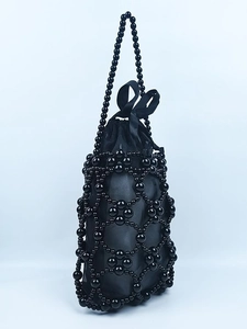 Handmade Acrylic Beaded Handbag Hollow Out Bucket Bag With Drawstring Inner Pouch Retro Elegant Party Purse For Women