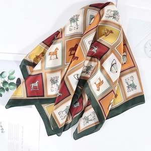 Square Scarf Equestrian Horse Print Imitation Satin Satin Neck Head Wrap Retro Fashion Women Fashionable Accessory