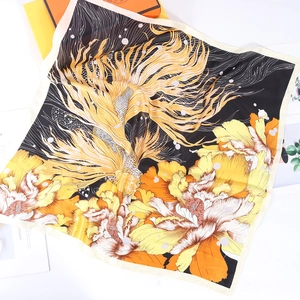 Women Square Scarf Faux Satin Satin Artistic Printed Goldfish Peony Elegant Fashion Versatile Neck Head Wrap Accessory