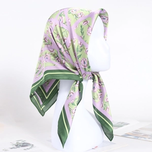 Elegant Floral Print Square Scarf Satin Like Satin Head Scarf Neck Wrap For Women Vintage Style