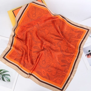 70cm orange paisley silk scarf for women featuring elegant patterns and retro border