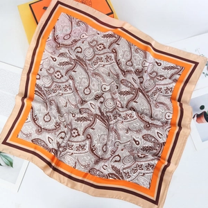 70cm vintage orange paisley silk scarf displayed elegantly with high-quality gift packaging