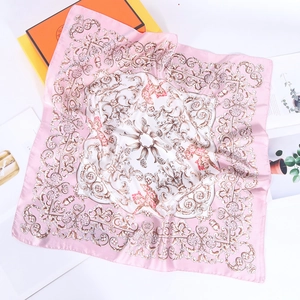 Elegant baroque peony silk scarf with floral patterns on pink and brown background