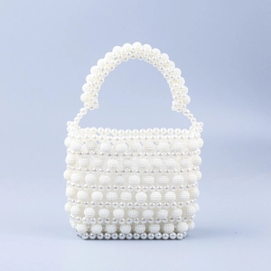 Elegant handmade white pearl beaded handbag with vintage baroque style weaving and handle