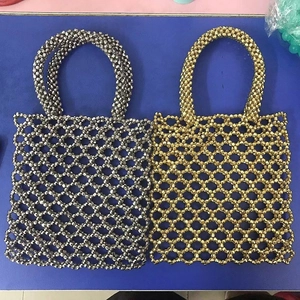 Sac À Main En Perles Acryliques Tissé À La Main Design Géométrique Ajouré Finition Métallique Sac De Soirée Pour Femmes