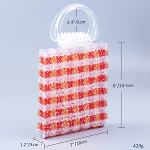 Detailed size specifications of the orange and white beaded handmade handbag with dimensions