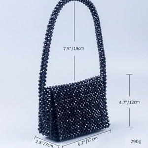 Detailed size map of black acrylic beaded handbag showing 17cm length and 19cm handle drop