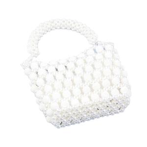 Elegant white handmade beaded faux pearl handbag in a vintage French baroque woven style