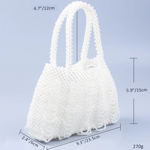 Detail showing dimensions of handcrafted pearl woven handbag with size markings