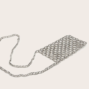 Mini sac bandoulière en maille strass argentée scintillante avec fine chaîne en métal