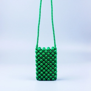 Sac à bandoulière fait main en perles acryliques vertes pour téléphone portable