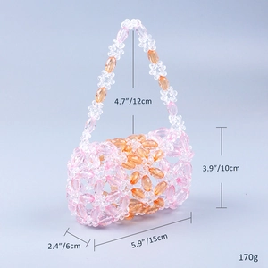 Détails du sac à main perlé fait main avec dimensions 15x10x6cm et poids du produit