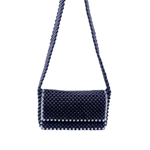 Handmade crossbody messenger bag with purple and silver acrylic beads in a minimalist style