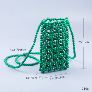 Detailed dimension guide for green beaded crossbody phone bag showing height and width