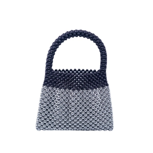 Sac à main trapèze fait main avec perles contrastées noir mat et argent brillant