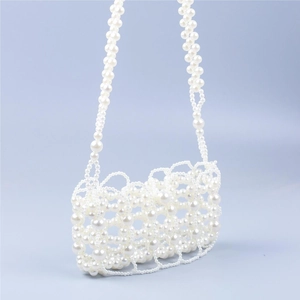 Handmade pearl woven crossbody bag with hollow grid design and detachable strap