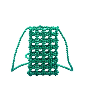 Handmade green beaded hollow lattice mini crossbody phone bag with long strap