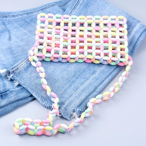 Handmade colorful acrylic bead crossbody bag with macaron lattice woven structure