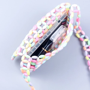 Handmade beaded shoulder bag in macaron colors with spacious interior for phone and lipstick