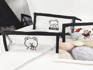 Trousse à crayons transparente en PVC avec motifs ours mignons et fermeture éclair
