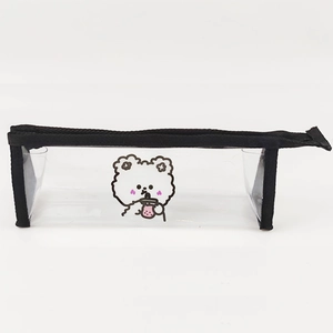Trousse scolaire transparente en PVC avec motif ours blanc mignon et fermeture noire