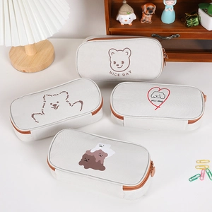 Cute Cartoon Large Capacity Oxford Cloth Pencil Case Japanese Style Bear Dog Print Stationery Storage Bag For Students
