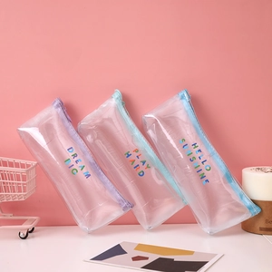 Simpatico Astuccio Trasparente in PVC Astuccio ad Alta Capacità Impermeabile con Cerniera e Stampa di Lettere per Scuola Ufficio Studenti Regalo