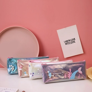 Cute mermaid tail pencil cases in iridescent colors with pearls for girls' stationery
