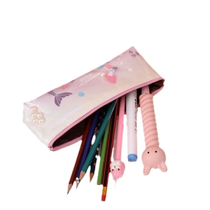 Cute mermaid holographic pencil case for girls with iridescent PU material and pearls