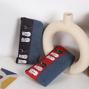 Astucci minimalisti in tela con motivi Maneki-neko e chiusura a cerniera sicura