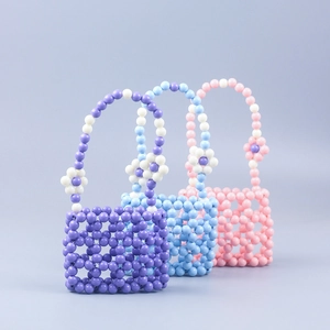 Handmade Beaded Mini Handbag Acrylic Lattice Hollow Flower Decor Handheld Small Purse Sweet Style Women