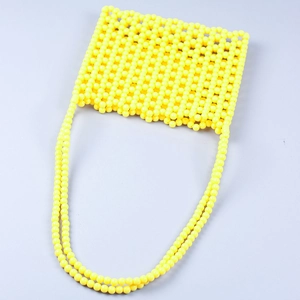Handmade hollow yellow acrylic beaded shoulder bag with rectangular woven structure
