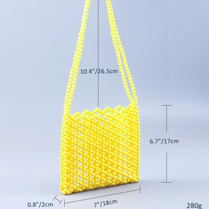 Detailed dimensions of yellow acrylic beaded shoulder bag with cutout hollow design