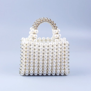 Handmade beaded handbag with 14mm pearls and gold beads in a vintage French style