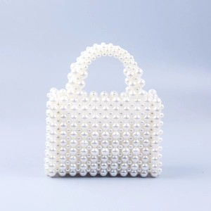 Elegant Faux Artificial Pearl Beaded Handbag Hand Woven Acrylic Square Tote For Wedding Evening Party Women