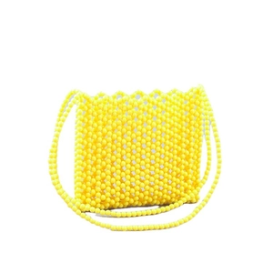 Handmade yellow acrylic beaded crossbody bag with hollow weave and rectangular design