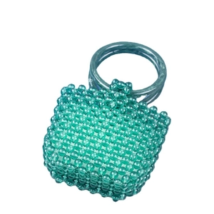 Retro emerald green acrylic beaded handbag with woven patterns and round handles