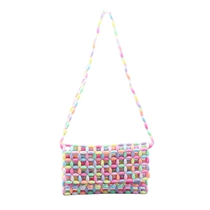 Handmade colorful macaron acrylic beaded shoulder bag with sweet Y2K checkered pattern