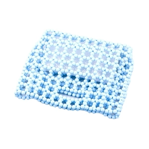 Handmade light blue acrylic beaded clutch bag with woven hollow pattern for women