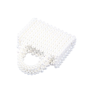 Elegant white faux pearl woven handbag with top handle and classic square shape for women
