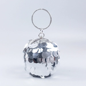 Women Spherical Evening Bag Metal Sequins Rhinestone Ring Handle Ball Shaped Clutch For Party Wedding Banquet