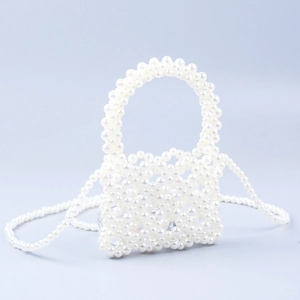 Handmade hollow square faux pearl handbag with shoulder strap for elegant evening parties
