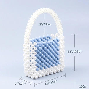 Detailed size specifications for the blue and white beaded acrylic handmade handbag