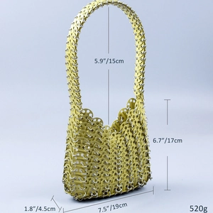 Handgefertigte gelbe Metall-Pailletten-Handtasche mit runden Scheiben, 19x17x4,5cm Größe
