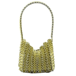 Handgefertigte gelbe Metall-Pailletten-Handtasche mit Ketten-Design für Damen