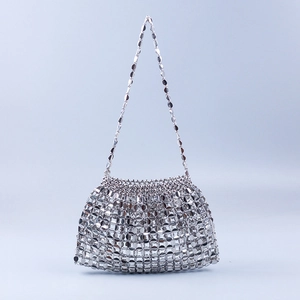 Handmade Sequin Dumpling Bag For Women Metal Acrylic Woven Shoulder Bag Luxury Evening Party Banquet Handbag Retro Purse