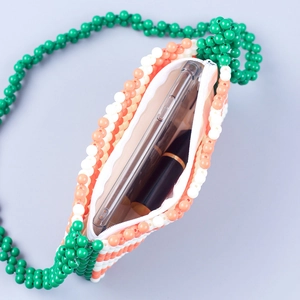 Handmade retro acrylic beaded crossbody bag with orange green white diagonal stripes