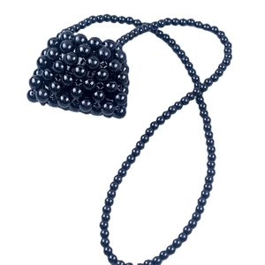 Handmade black beaded mini crossbody bag with glossy acrylic beads and long strap