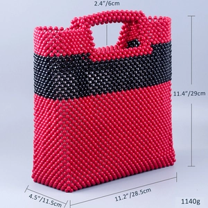 Detailed dimensions of red and black handmade beaded clutch bag with acrylic beads