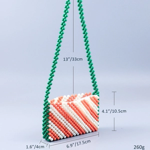 Detailed dimensions of orange and white striped handmade beaded crossbody bag